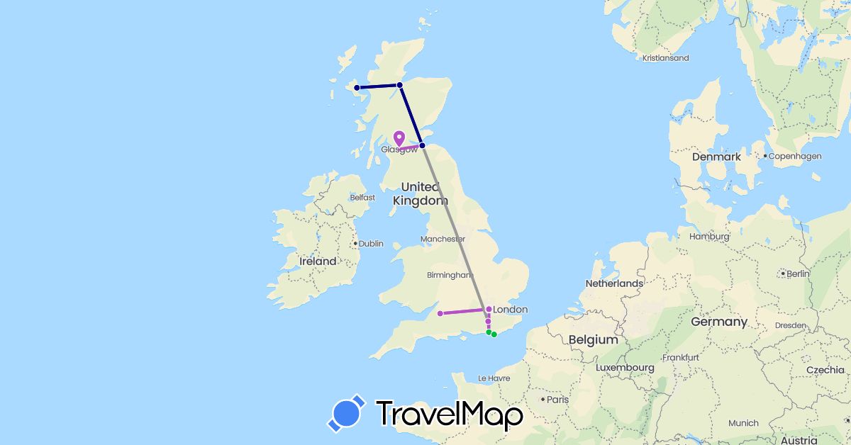 TravelMap itinerary: driving, bus, plane, train in United Kingdom (Europe)